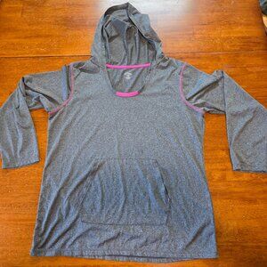 Sport Essentials Womens Charcoal Neon Pink Long Sleeve Hoodie Lightweight 1X